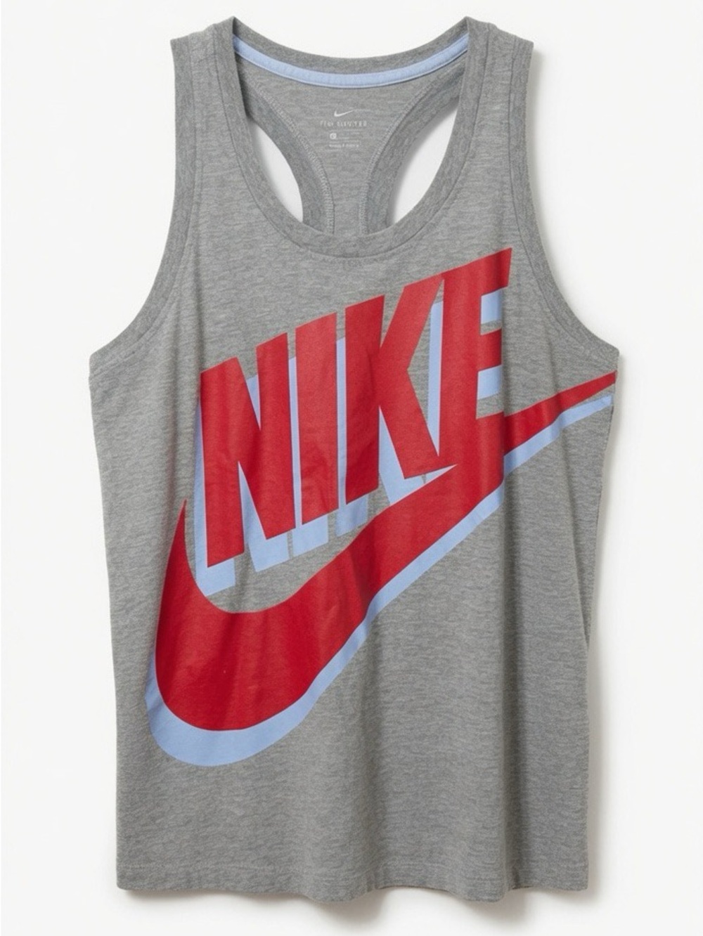 Nike Gray Racerback Tank Top with Bold Red Logo Size Medium Athletic Activewear